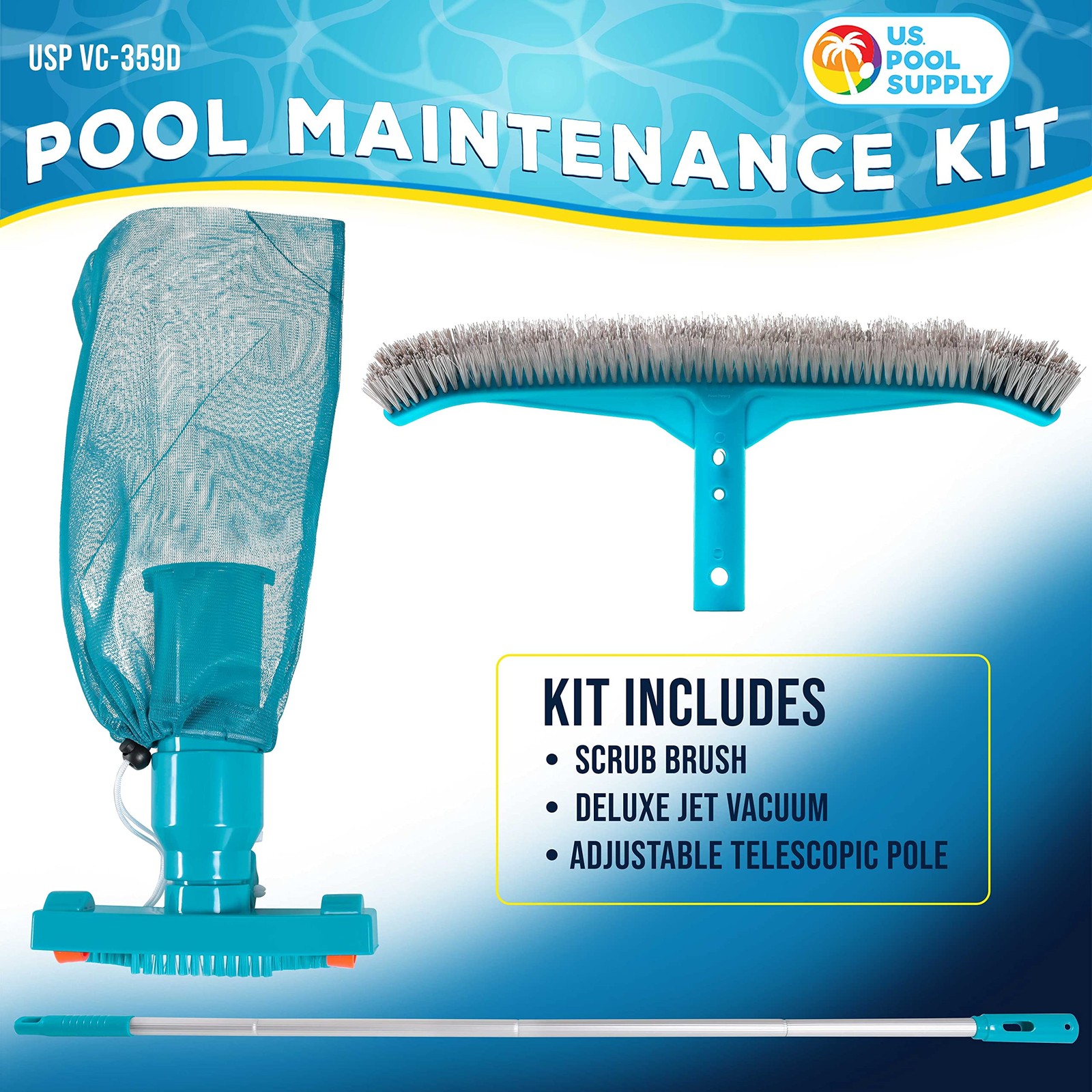 Deluxe Swimming Pool Maintenance Kit with Deluxe Jet Vacuum, 16" Floor & Wall...