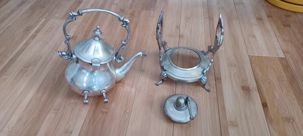 Vintage Silver Plate Teapot on Tilting Stand with Burner