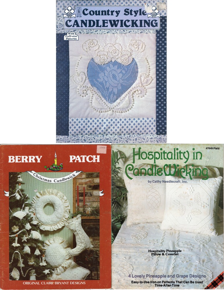 3pc LOT Needlecraft Candlewicking Project Chart Pattern Leaflets Previously Owne