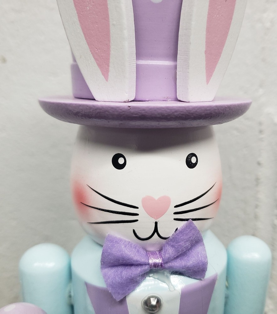 Wooden Christmas Nutcracker, 12", LIGHT BLUE EASTER RABBIT/BUNNY WITH EGG, TJM