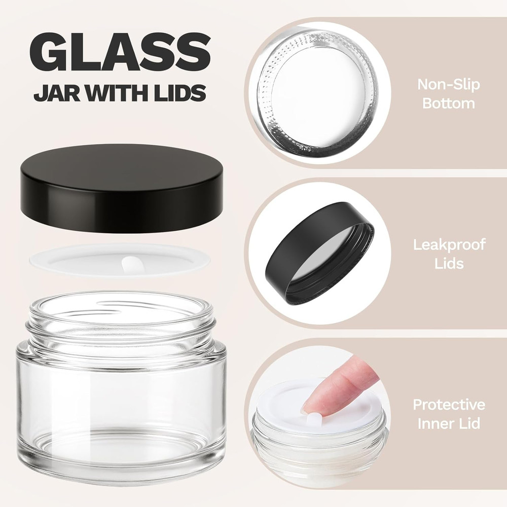 1Oz Small Glass Jars with Lids, 6 Pack Refillable Lip Balm Containers, Empty Cle