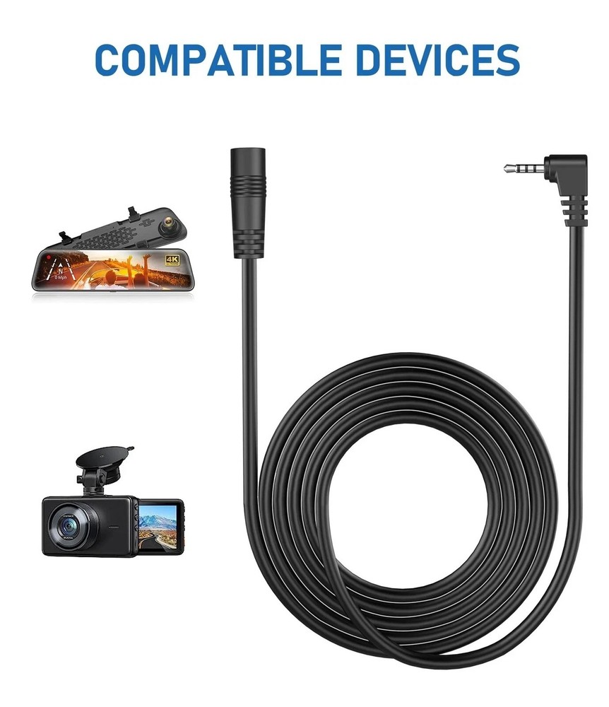 2.5mm Dash Cam Rear View Camera Extension Cable, (6Ft Thicker) 90 Degree Backup