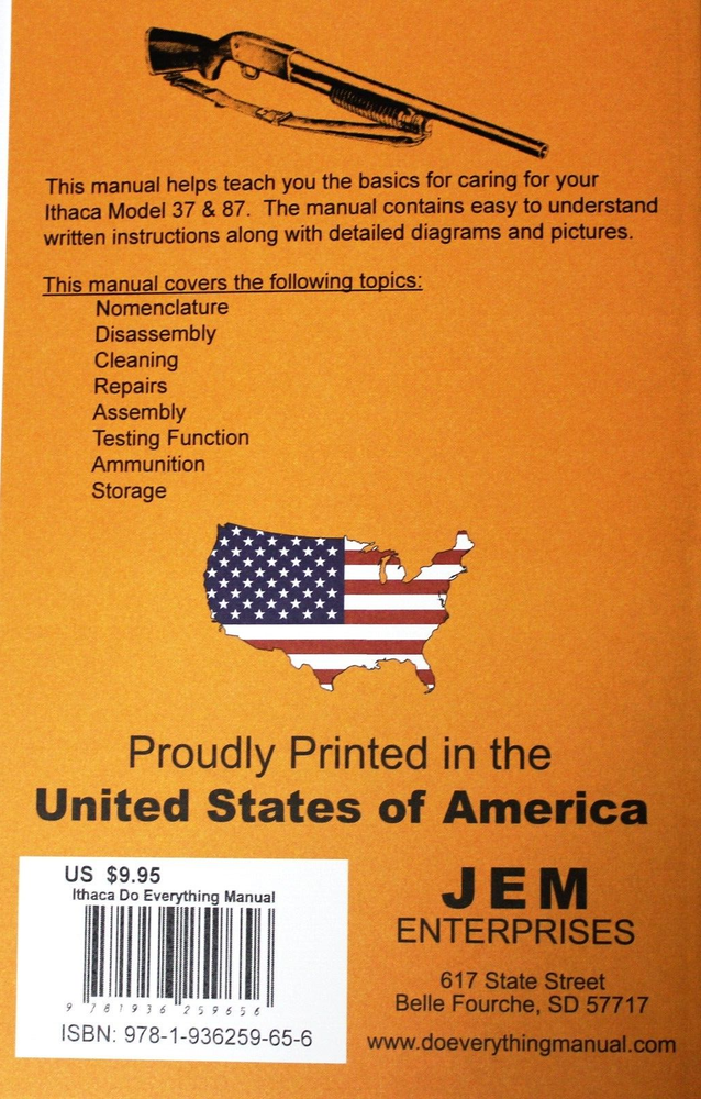 Ithaca Model 37 & 87 Do Everything Manual Maintenance Disassembly Care Book NEW