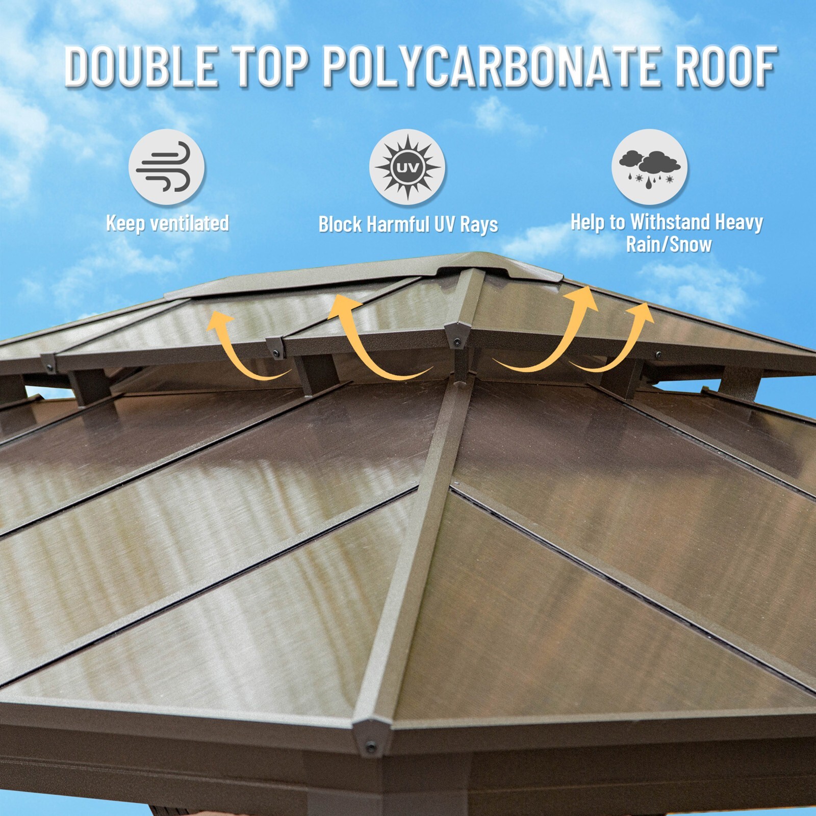 Domi 10x12ft Hardtop Gazebo Double Polycarbonate Roof Canopy W/Curtains and Net