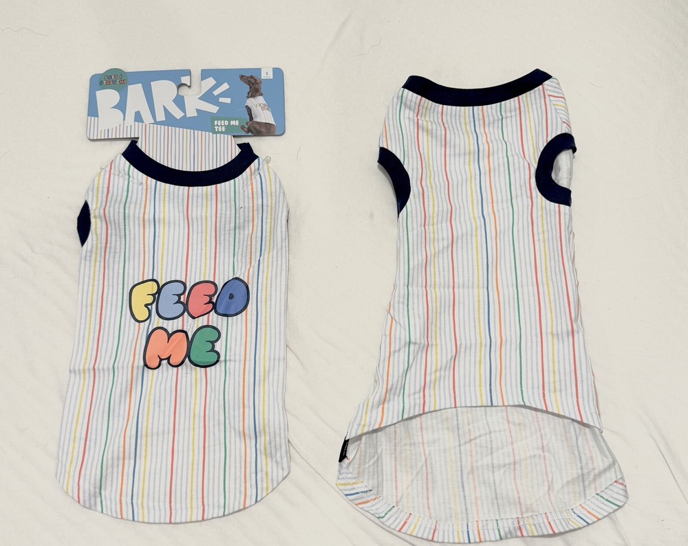 New BARK Dog Striped Tee "Feed Me".