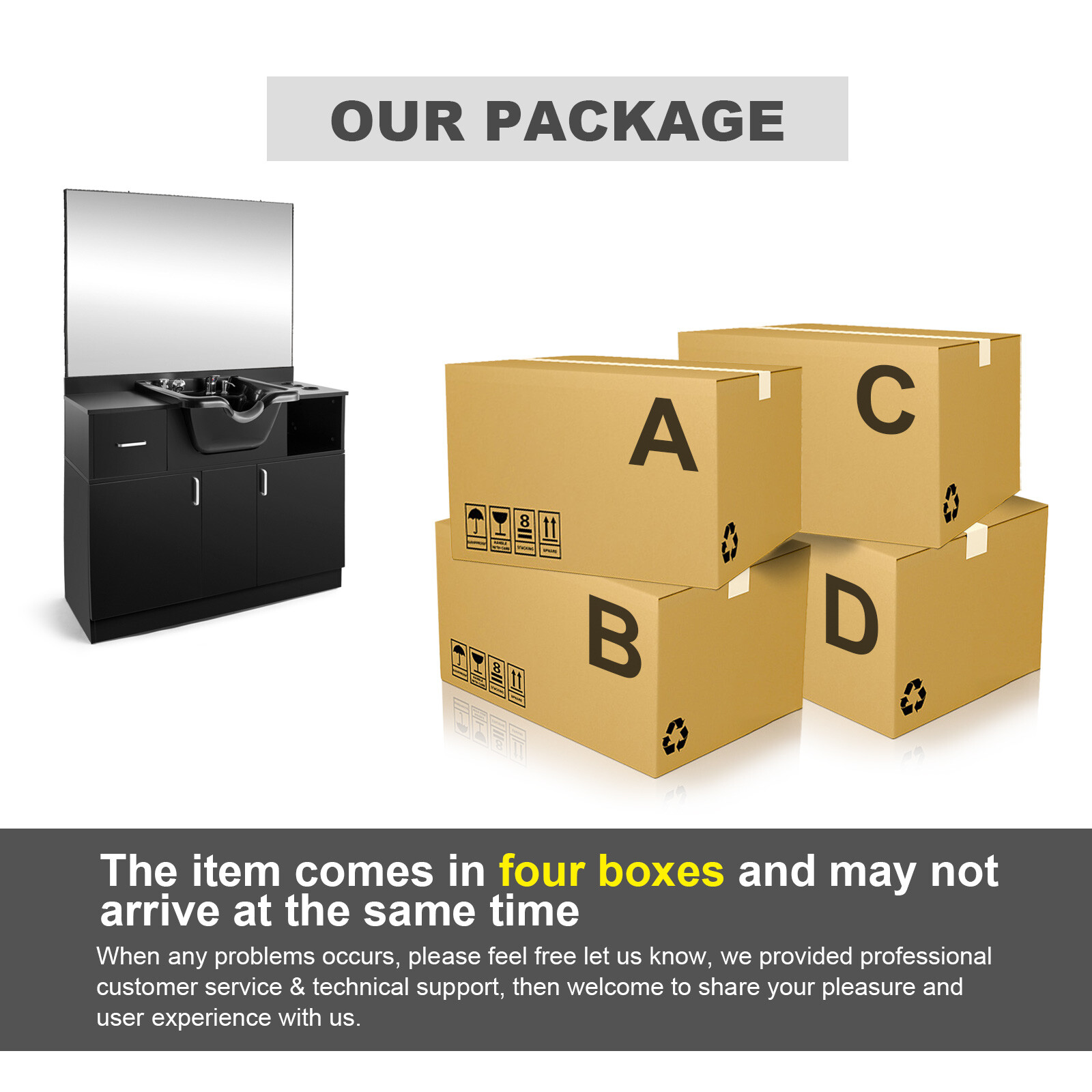 New Backwash Sink Station Shampoo Bowl Beauty Salon Spa Mirror+Drawer+USB+P Trap