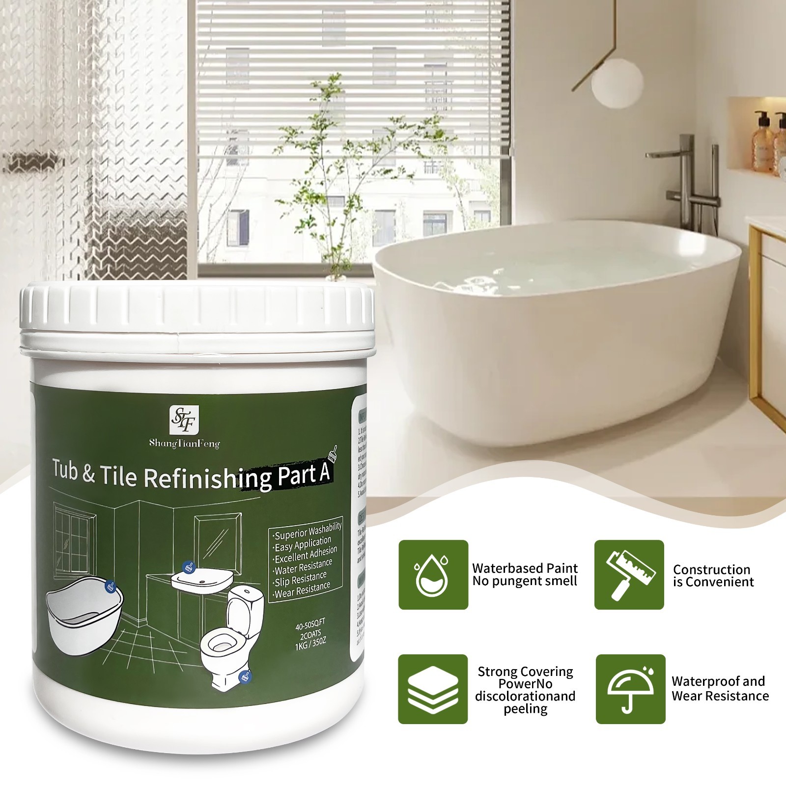 Tub and Tile Refinishing Kit, Bathtub Sink Countertop DIY Paint Kit, 32oz, Black