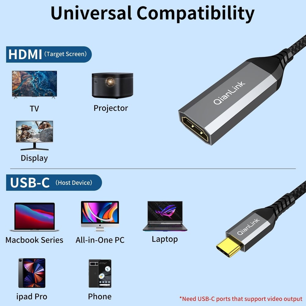 USB Type C to HDMI Adapter, C 4K Cable [Thunderbolt 3/4] for...