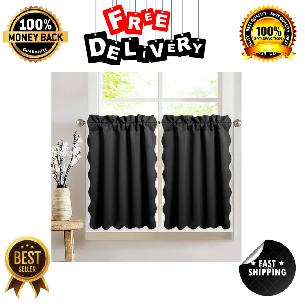 2 Panels Scalloped Half Curtain with blackout for Kitchen