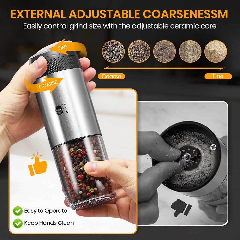 Rechargeable Salt Grinder Set with Variable Grinding Speed, External Adjustab...