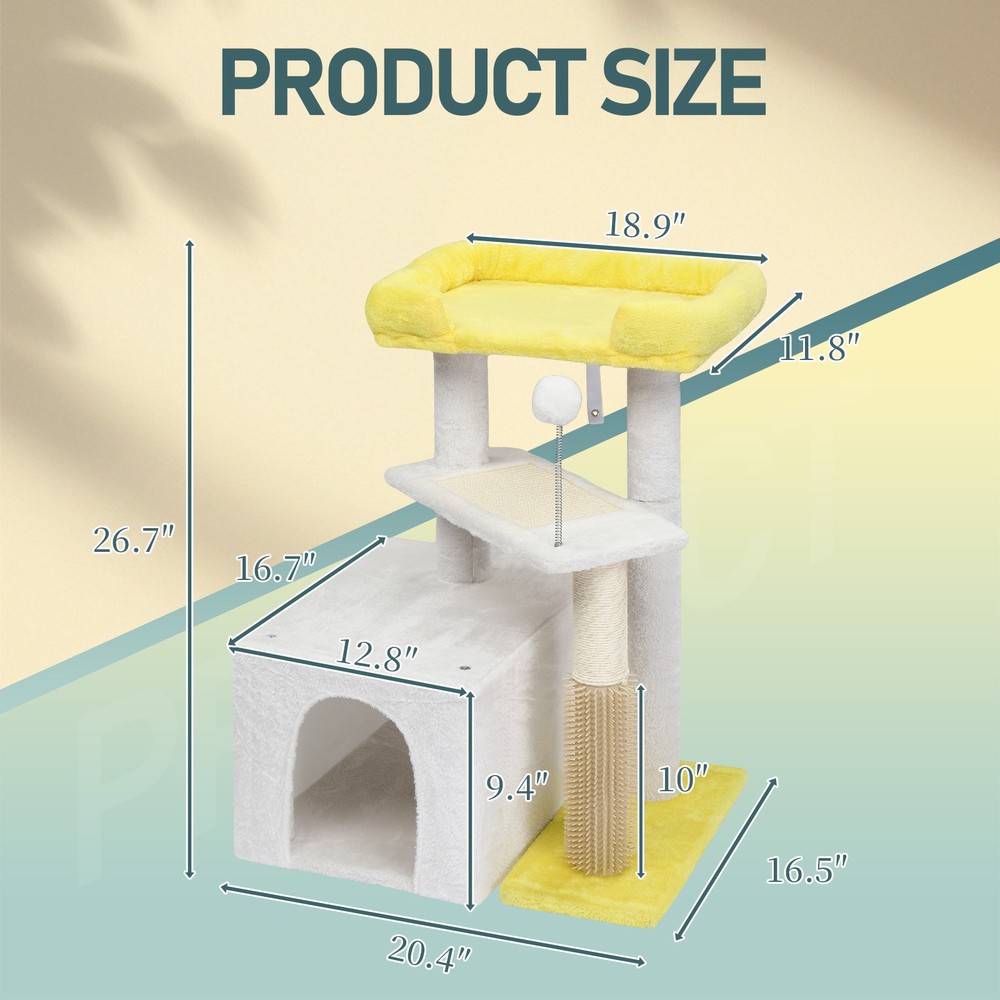 27.5in Cat Tree, Multi-level Cat Tower with Cat Scratching Post and Pad