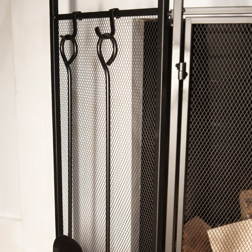 Fireplace Screen Spark Guard 3 Panel Hinged Doors Include (4-Fireplace Tool)