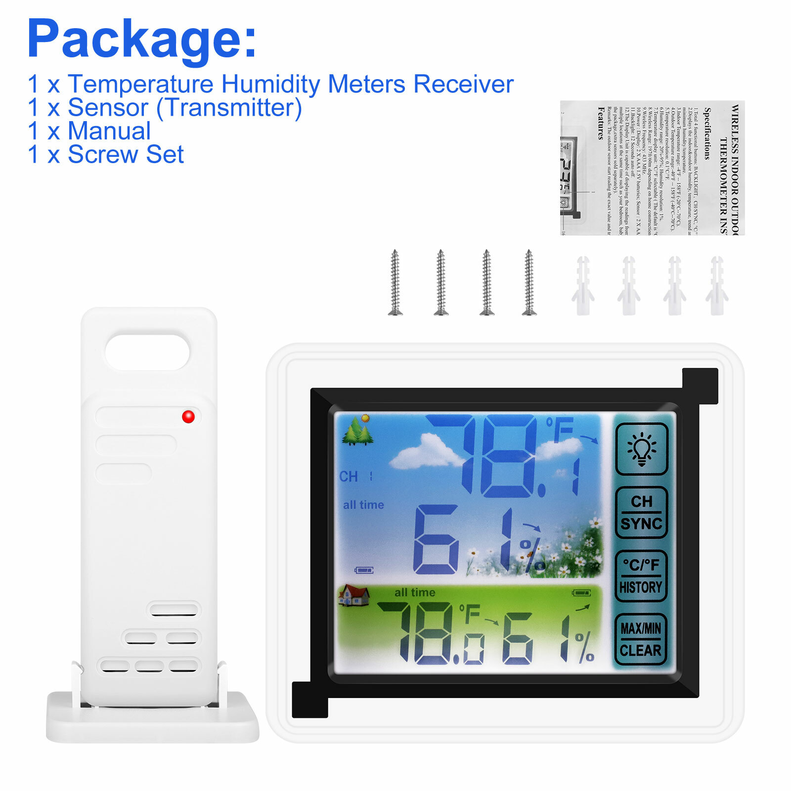 Digital LCD Display Thermometer Wireless Indoor & Outdoor Weather Station 24HRs