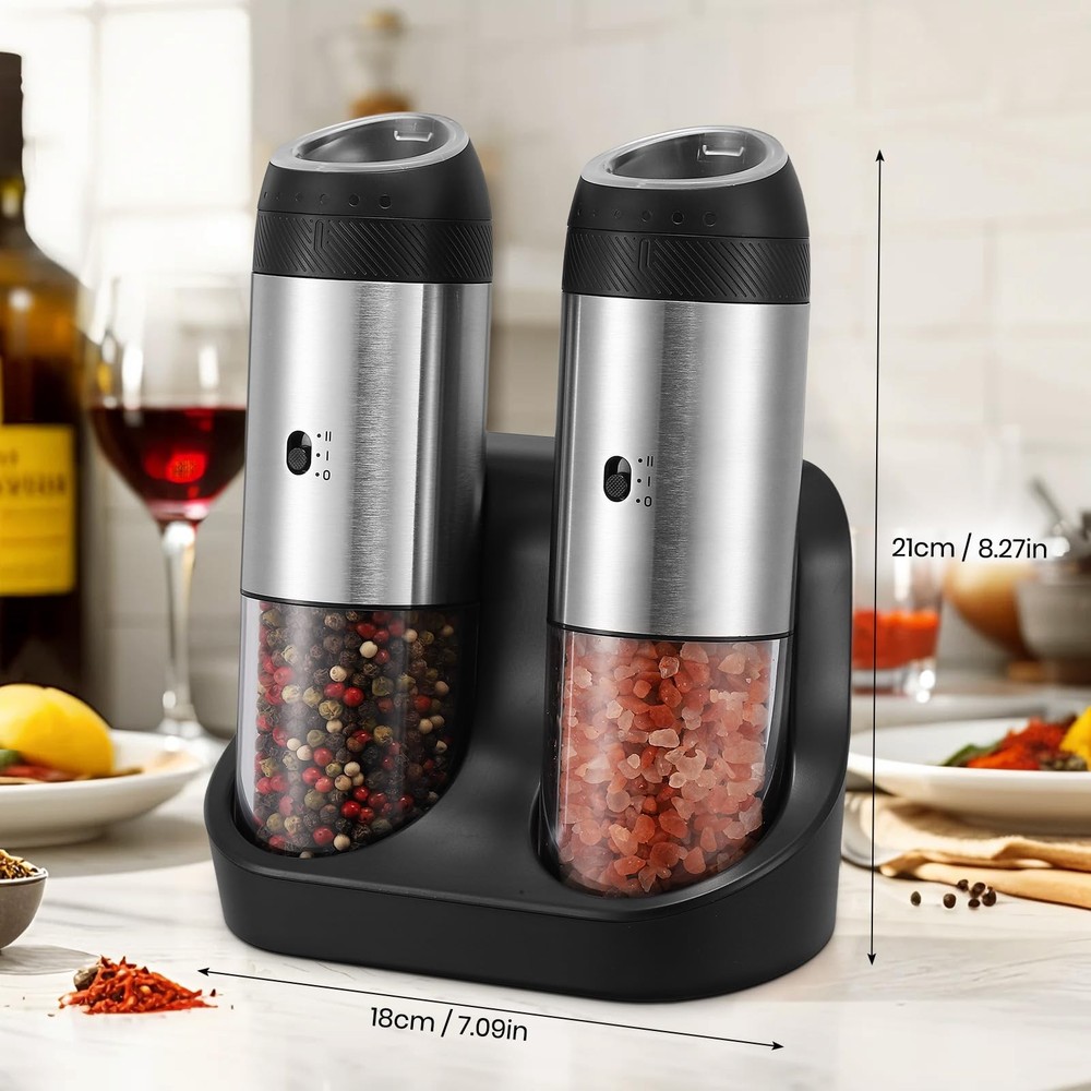 Rechargeable Salt Grinder Set with Variable Grinding Speed, External Adjustab...