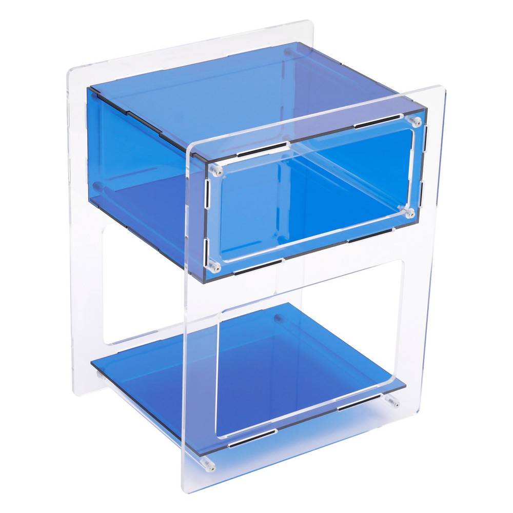 Blue Acrylic Side Table, Acrylic Nightstand, Rectangle Storage Shelf