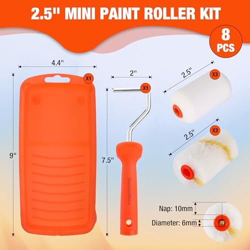 8PCS 2.5" Small Paint Roller Kit, Includes Foam Paint Roller Covers,