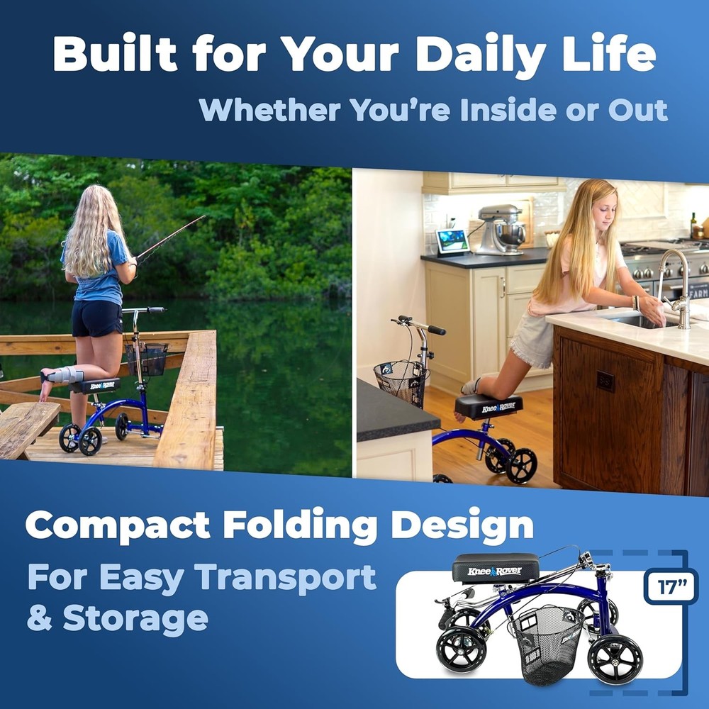 Knee Scooter Steerable Foldable Blue with Basket