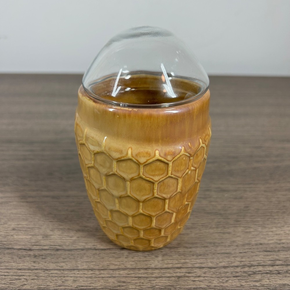 Beehive Ceramic Empty Candle Jar w/ Glass Dome Lid Repurpose