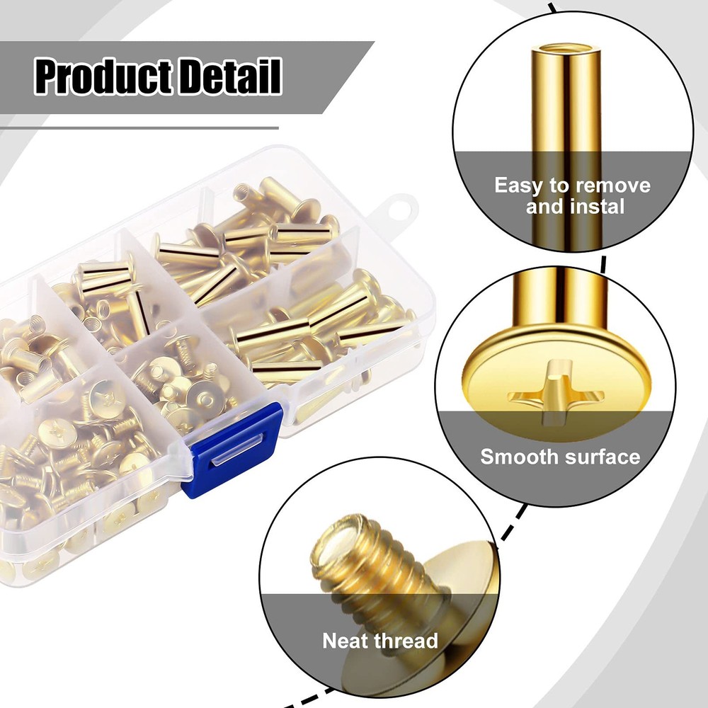 80 Set Chicago Binding Post Screw Assorted Kit Metal Round Cross Head Stud Sc...