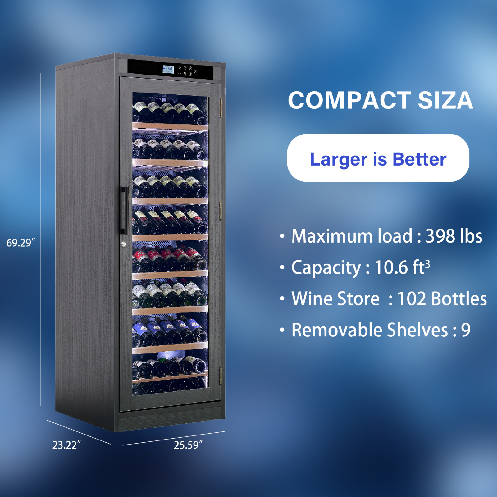 10.6 ft3 Intelligent Temperature-Controlled Multi-Tiered Wood Wine Cabinet