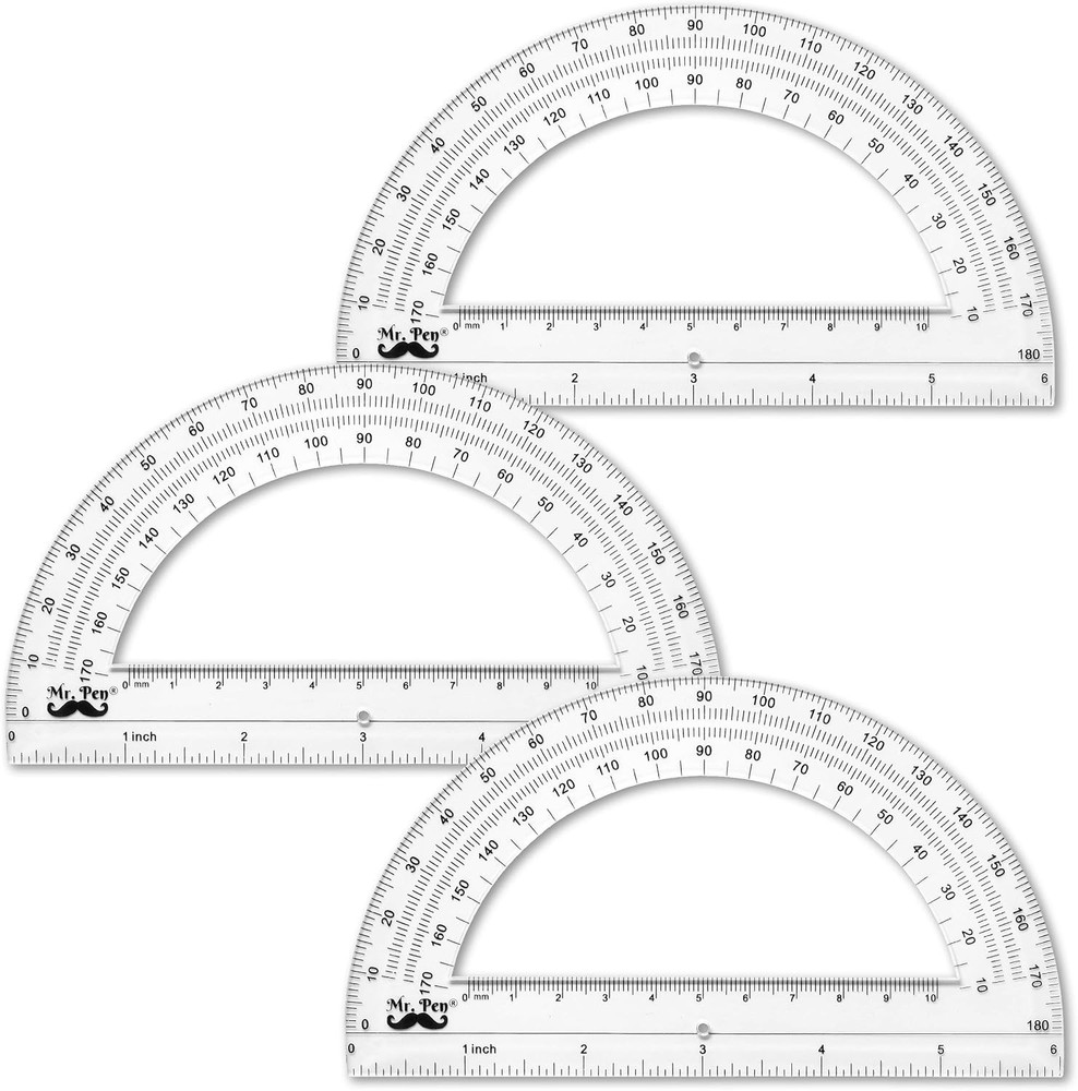 6-Inch Clear Plastic Protractor 3 Pack for Geometry - Precision Measuring Tool