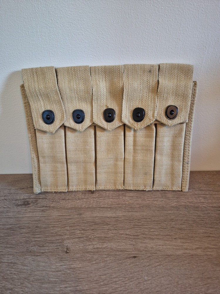 US Military WW2 Thompson Reising 5 Cell Khaki Canvas Magazine Pouch Wharton 1943