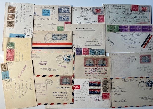 USA / 53 COVERS BY AIR MAIL FROM USA TO EUROPE BETWEEN 1910 & 1940 FOR STUDIES