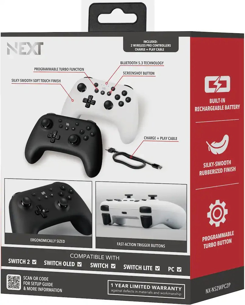 NEXT Wireless Rechargeable Pro Controller 2-Pack For Switch 2 & Switch Used