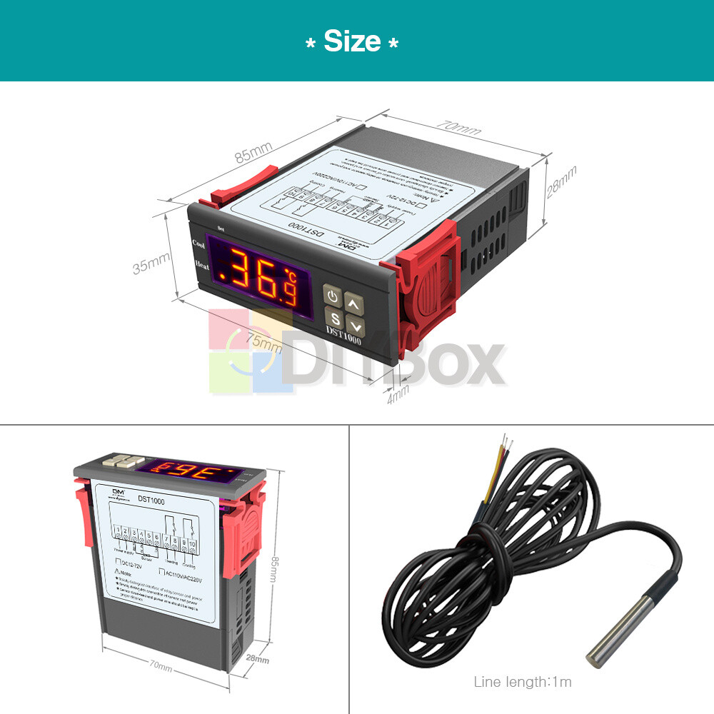 STC1000/DST1000 Digital DC12-72V Temperature Controller Thermostat Sensor Probe