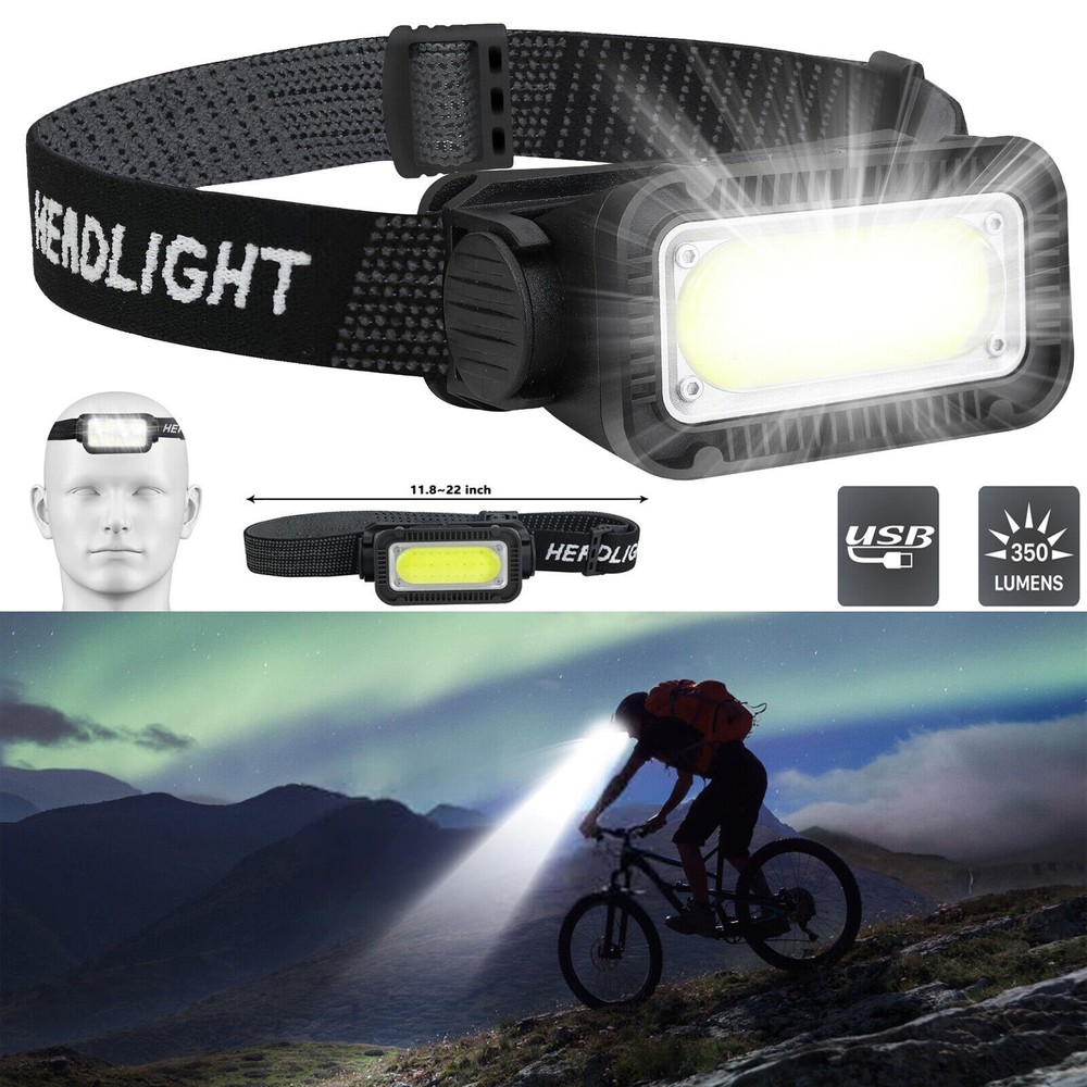 USB Rechargeable LED Headlamp Headlight Torch Flashlight With Charging Cable