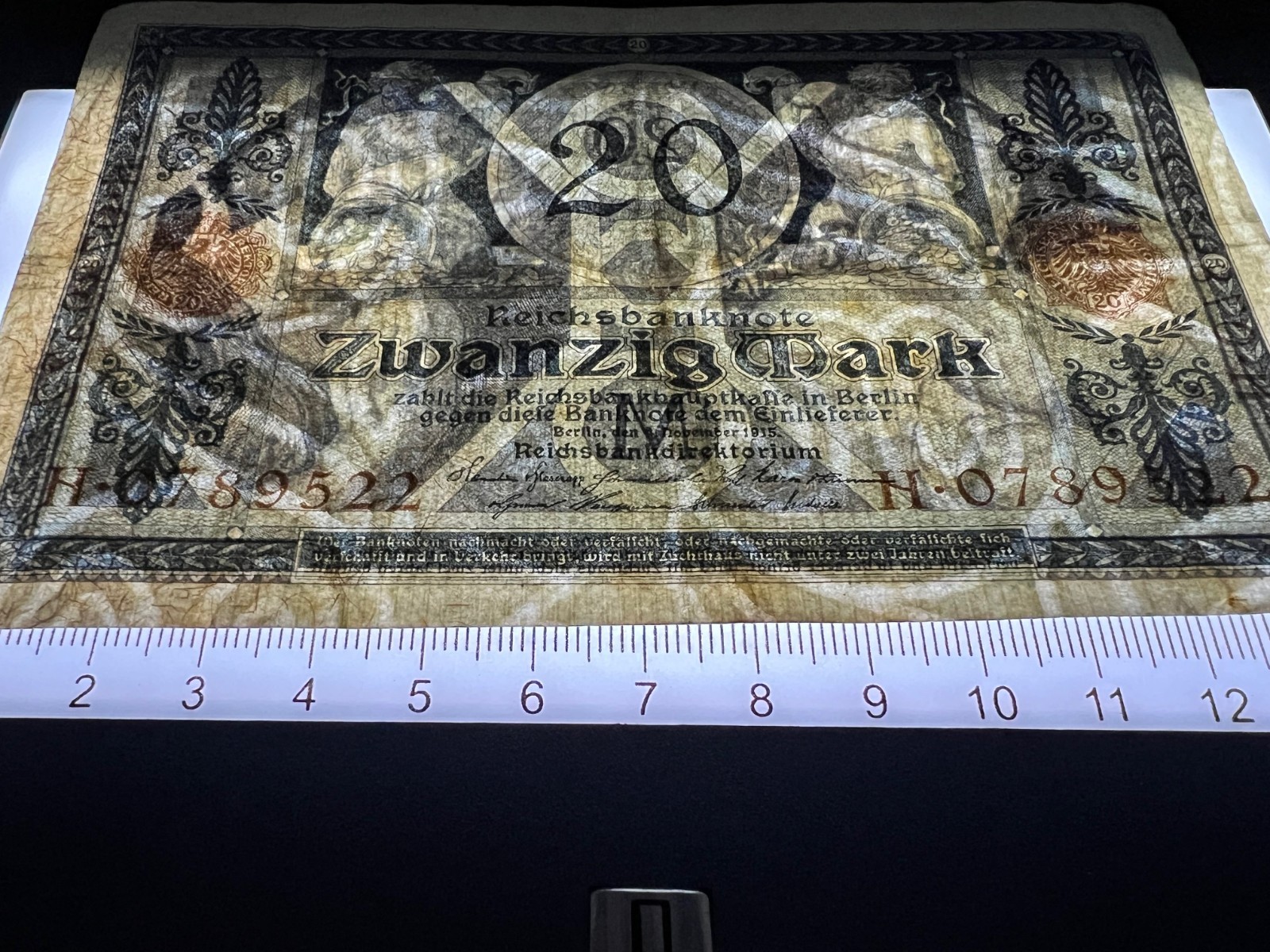 2x 1915 Germany 20 Mark Banknote Great War WW1 WWI Antique Artifact Art Relic