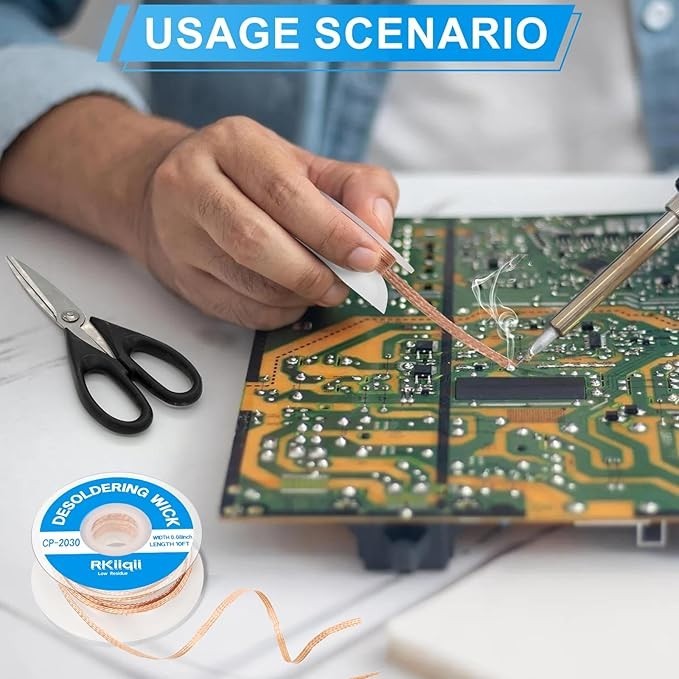 3Pcs Solder Wick Braid Kit with Flux, Low Residue Desoldering Wire 10ft Each