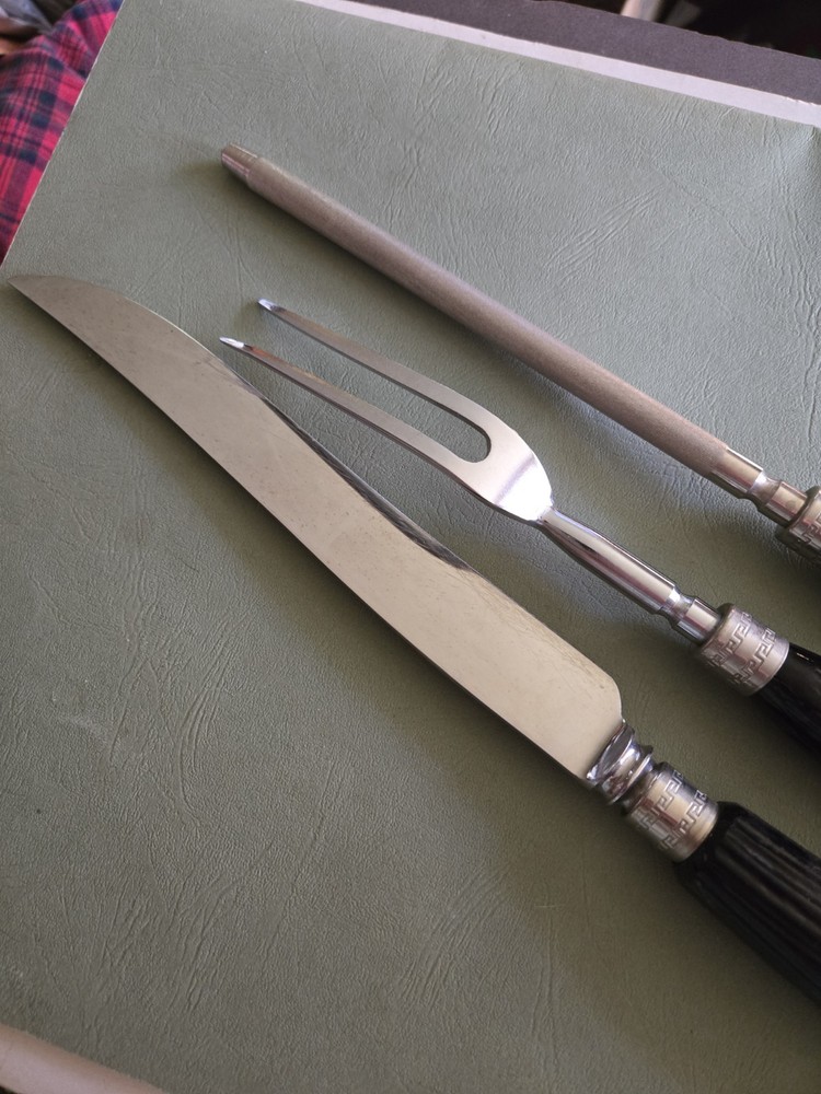 Vintage BAKELITE Handle Carving Set Fork, Knife, Sharpener Westall/Richardson