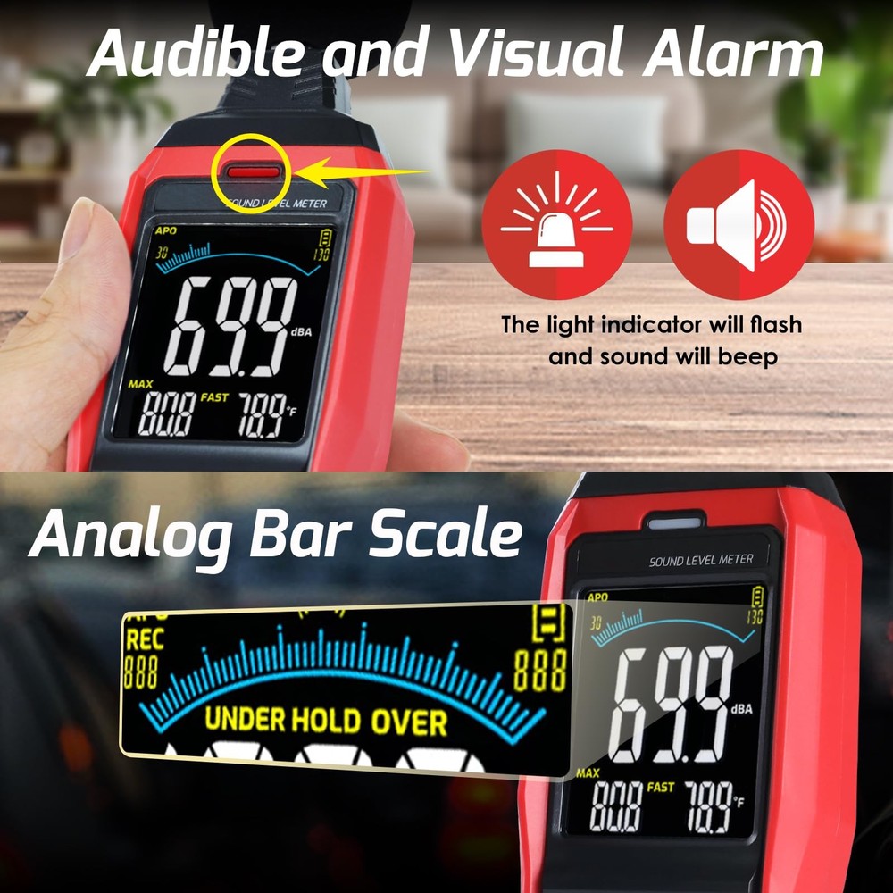 Sound Level Meter Data Logger Decibel Meter with Record Function, Portable Noise