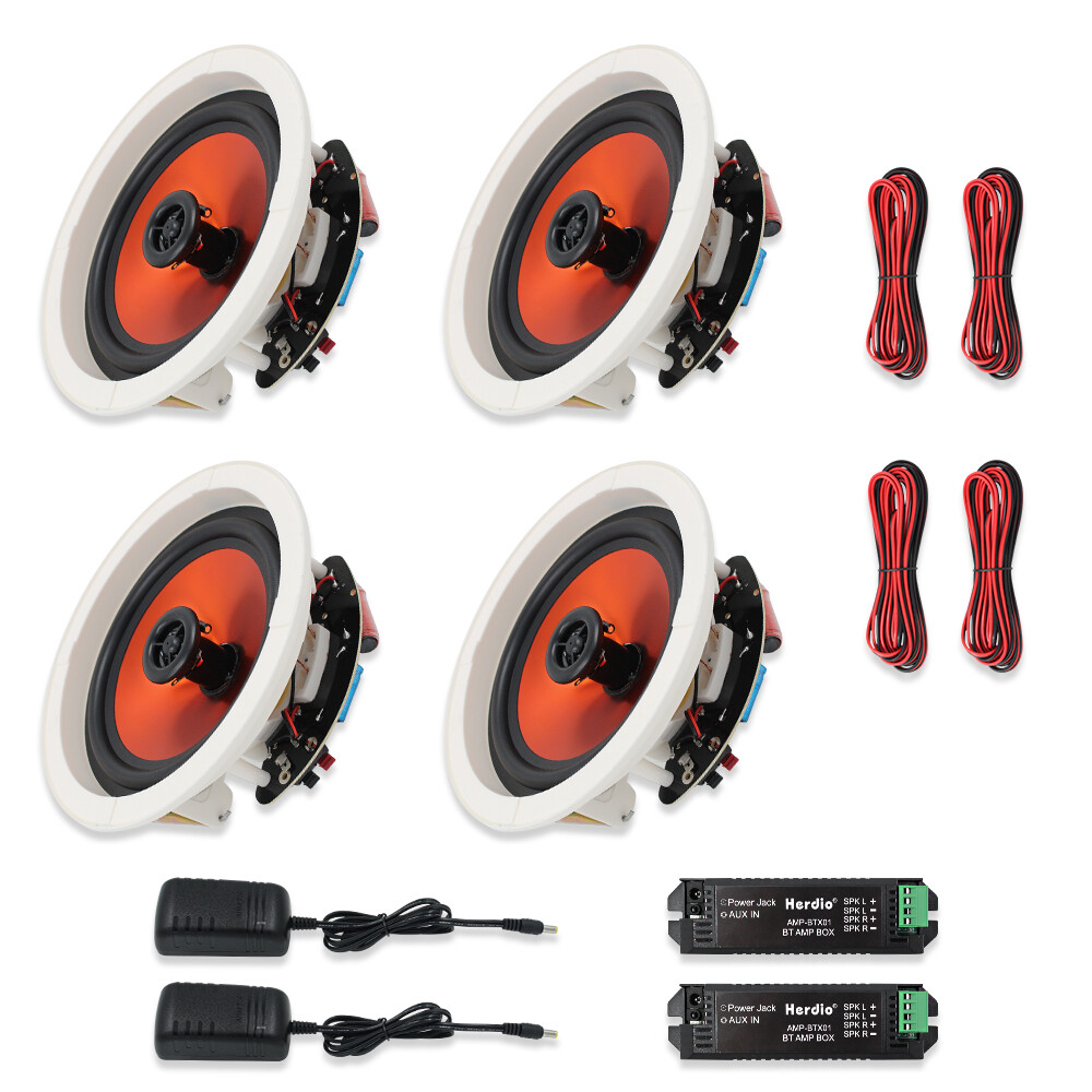 4*Herdio 6.5" 600W Ceiling Speakers Wireless Bluetooth Home Kitchen Wall Speaker