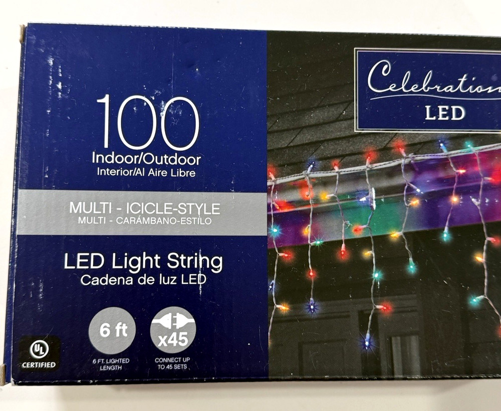 Multi-ICICLE STYLE 100 count String Christmas Lights 6ft Celebrations LED