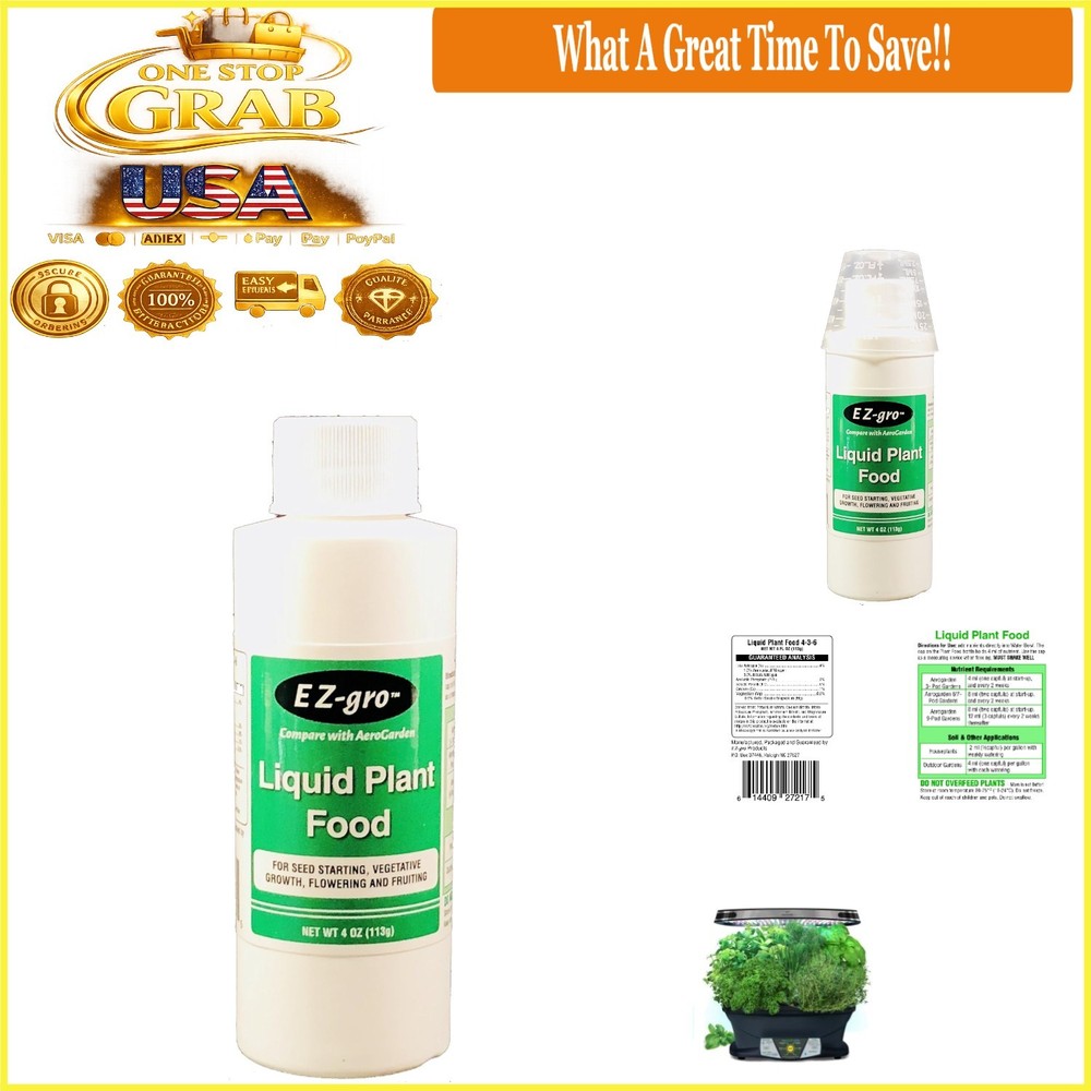 EZ-GRO Hydroponic Nutrients Liquid 4 oz for All Grow Systems