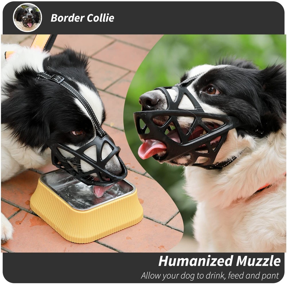 BARKLESS Dog Muzzle, Soft Basket Muzzle for Medium S(Snout 6.75-8.25"), Black