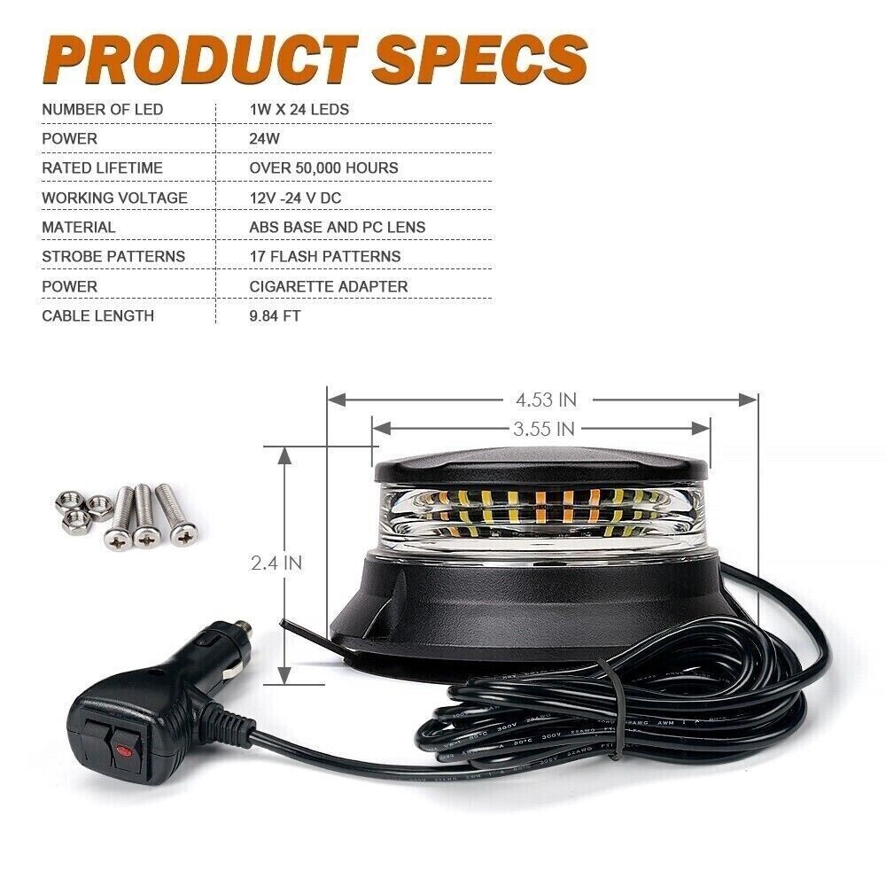 Emergency Warning Light 6.3cm LED Magnetic Strobe Headlight Amber Forklift E9