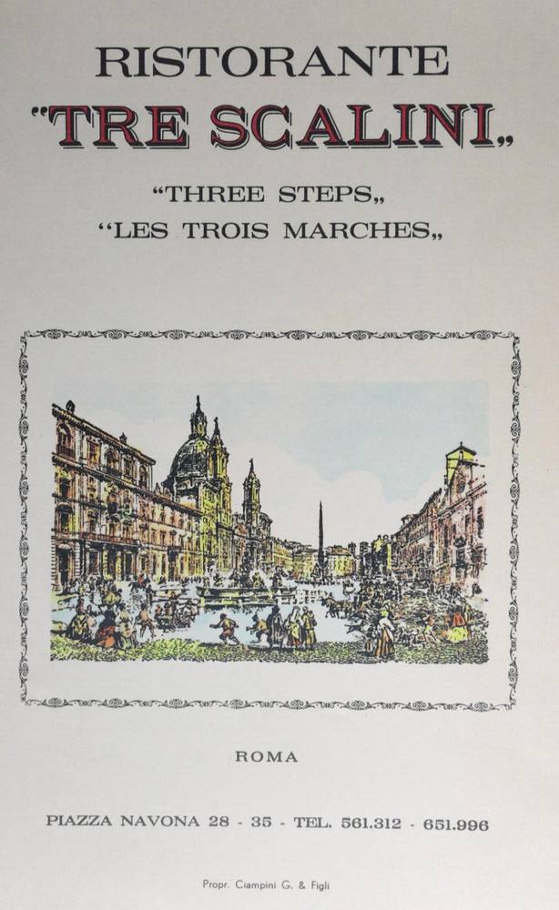 Vintage Ristorante Tre Scalini Menu Roma Italy   Three Steps  Les Trois Marches