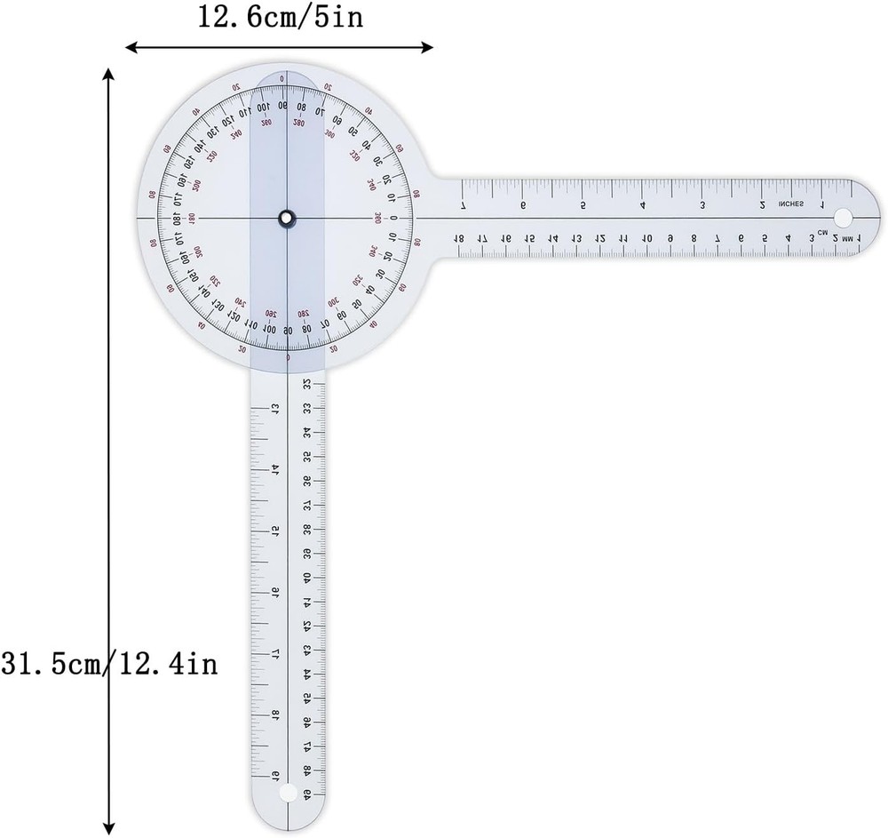 12in Goniometer 360 Degree Clear Protractor for Physical Therapy