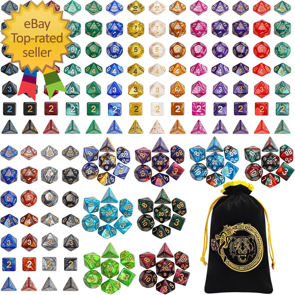 DND Dice Sets 26 X 7 Polyhedral Dice (182Pcs) with a Large Drawstring Bag Great
