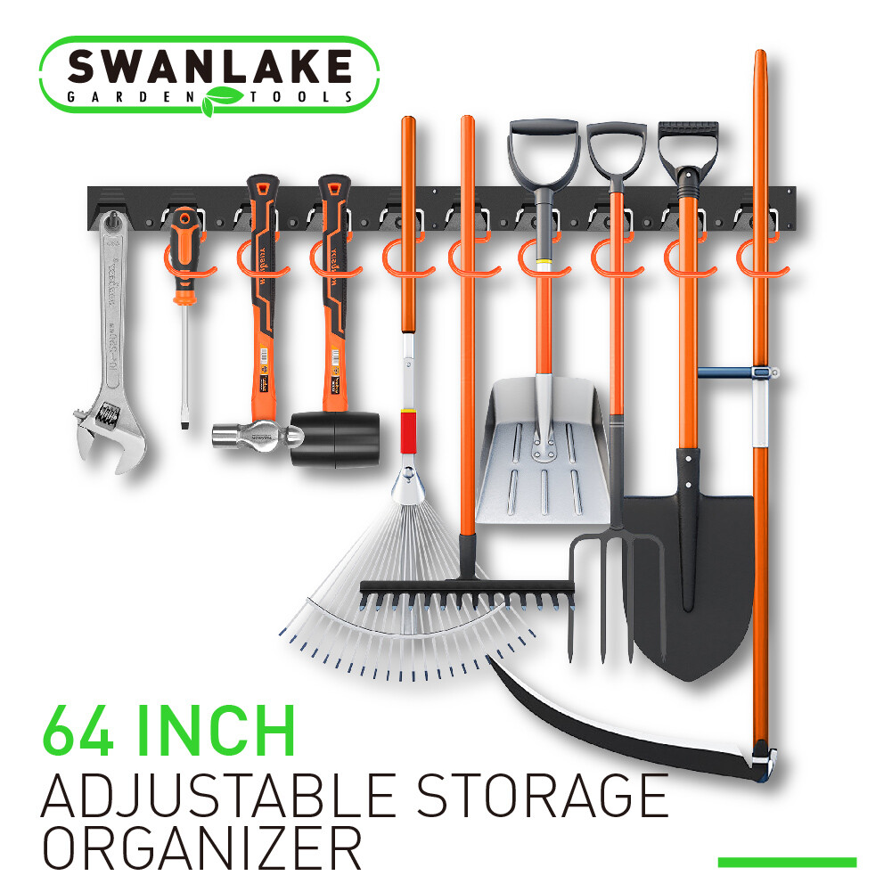 64 Inch Adjustable Storage System Wall Holders Garage Organizer 4 Rails 20 Hooks