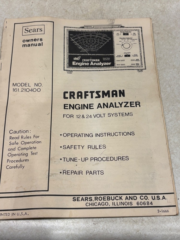 Vintage Sears Craftsman Engine Analyzer 28-21040 w/ Accessories & Box