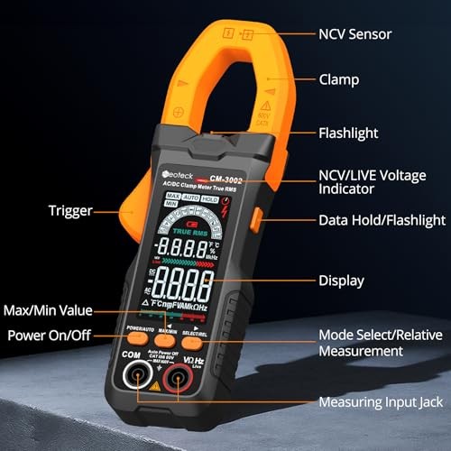 Clamp Meter 6000 Counts Clamp Multimeter 6000Counts,800A AC/DC Current Orange