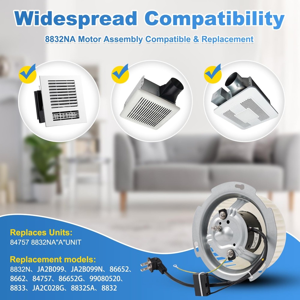 2025 Upgraded 8832N 8832NA A Unit Blower Motor Compatible with Nutone Replace...