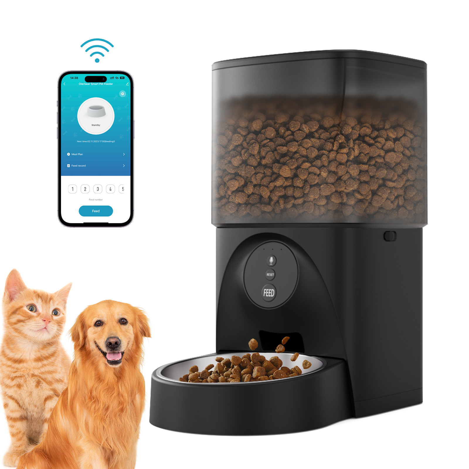 WiFi Automatic Cat Feeder APP Control 4L for Cats & Small Dogs Up to 10 Meals