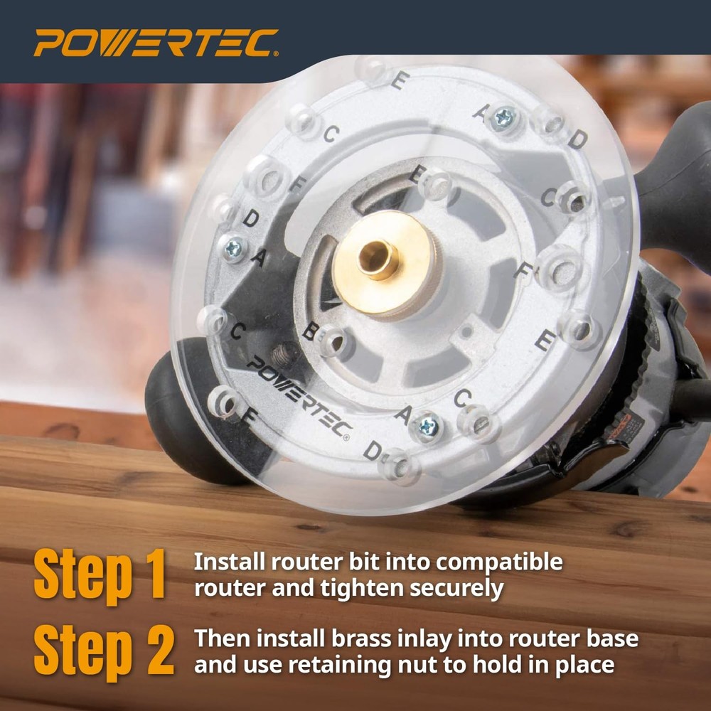 POWERTEC 72442 Router Inlay Kit for 1/4" Template Solid Brass Bushing Guide Set