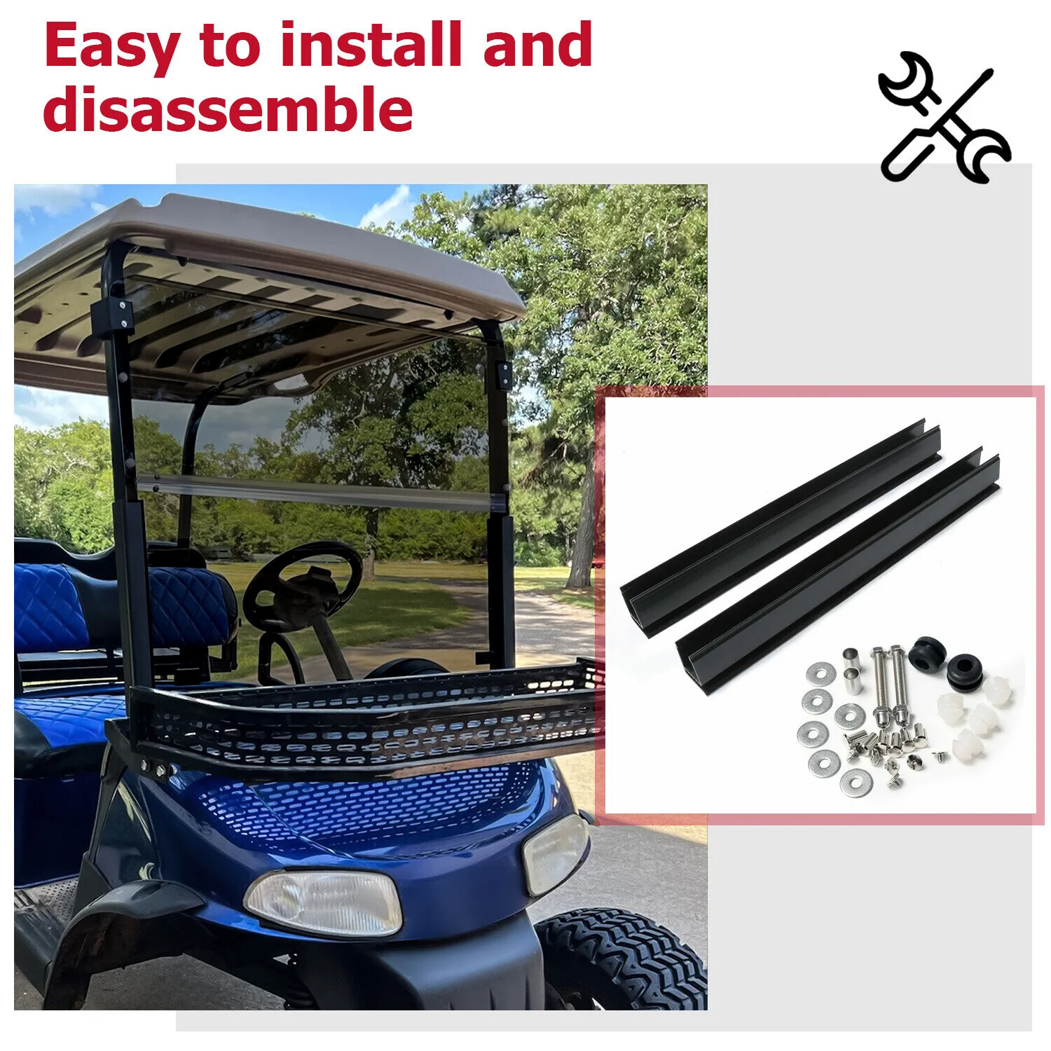 Golf Cart Tinted Polycarbonate Folding Windshield Windscreen For EZGO RXV 08-UP