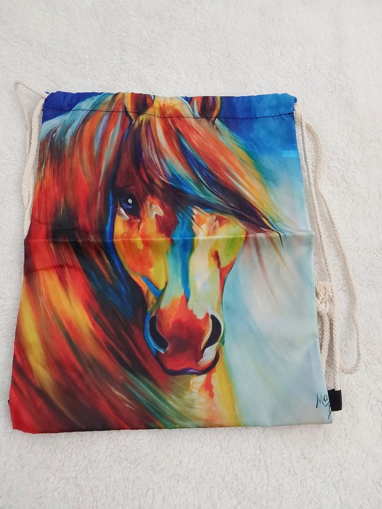Drawstring Children's Backpack Polyester Horse Multicolor NEW Cinch Gym Sackpack